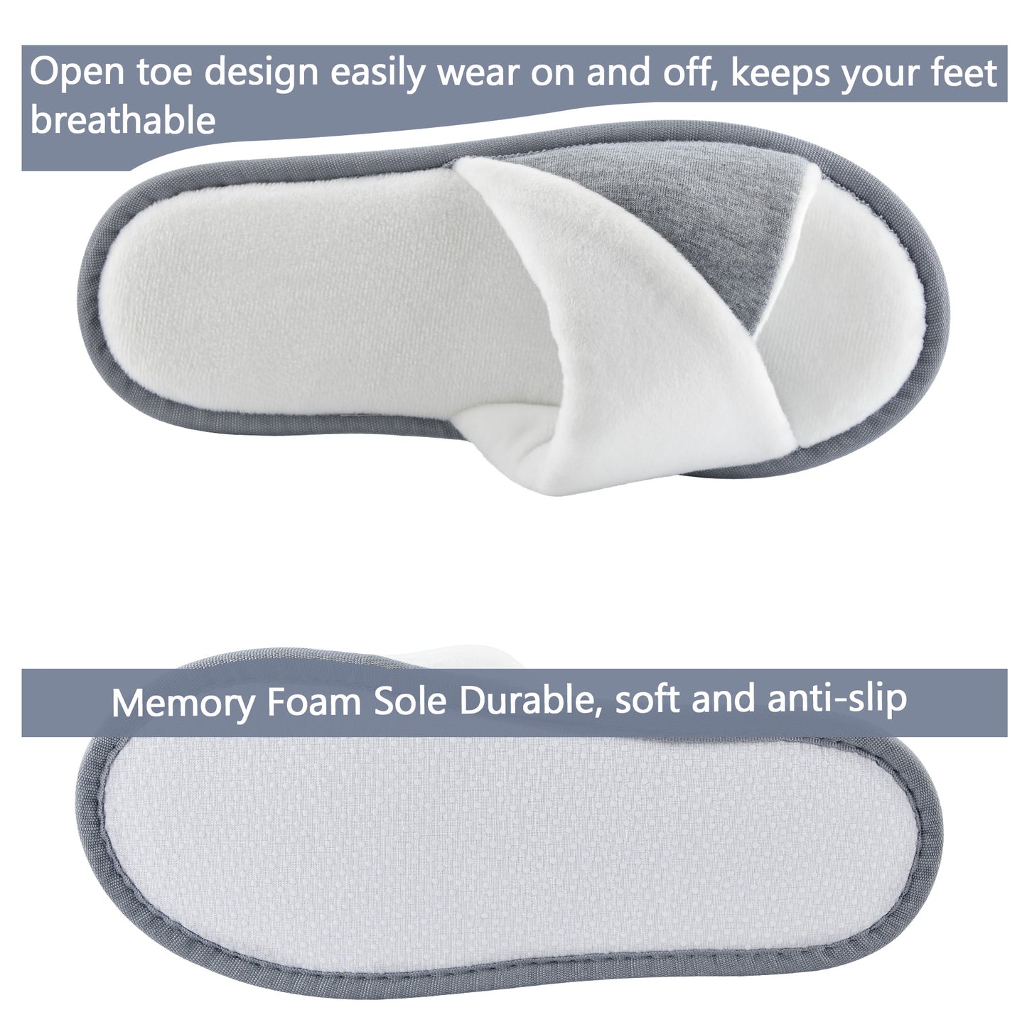 TIESTRA House Slippers Grey White Women Warm Memory Foam Soft Winter Slippers - Knixmax