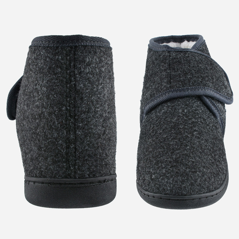 TIESTRA Warm Mens Slippers Velcro Indoor Grey Felt Slippers Men