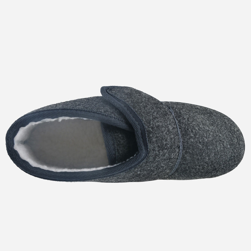 TIESTRA Warm Mens Slippers Velcro Indoor Grey Felt Slippers Men Non Slip Cosy Winter House Shoes Wide Fit Slippers Boots