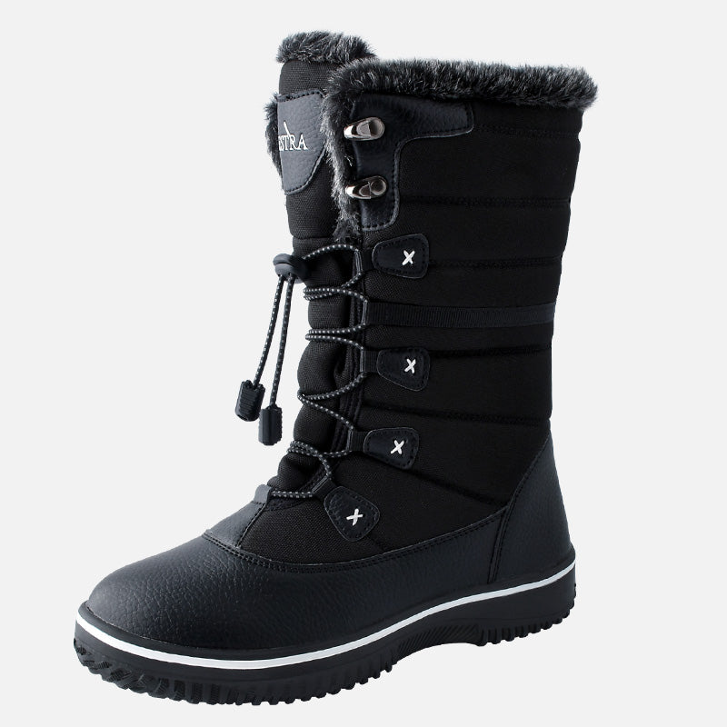Womens Slip On Waterproof Rubber Sole Ladies Flat Winter Walking Shoes Fur Lined Warm Snow Boots - Knixmax