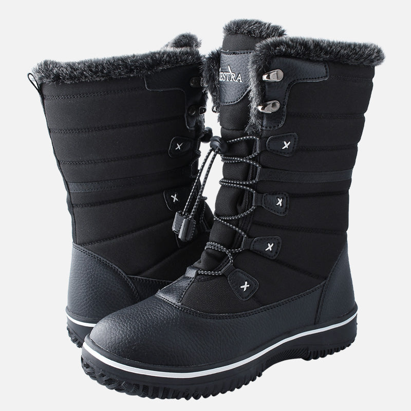Womens Slip On Waterproof Rubber Sole Ladies Flat Winter Walking Shoes Fur Lined Warm Snow Boots - Knixmax