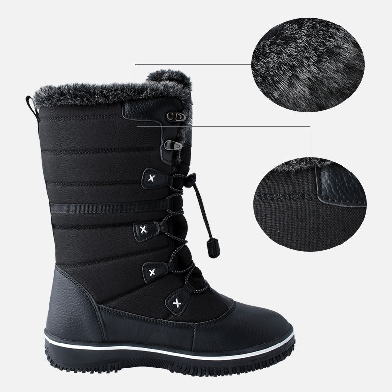 Womens Slip On Waterproof Rubber Sole Ladies Flat Winter Walking Shoes Fur Lined Warm Snow Boots - Knixmax