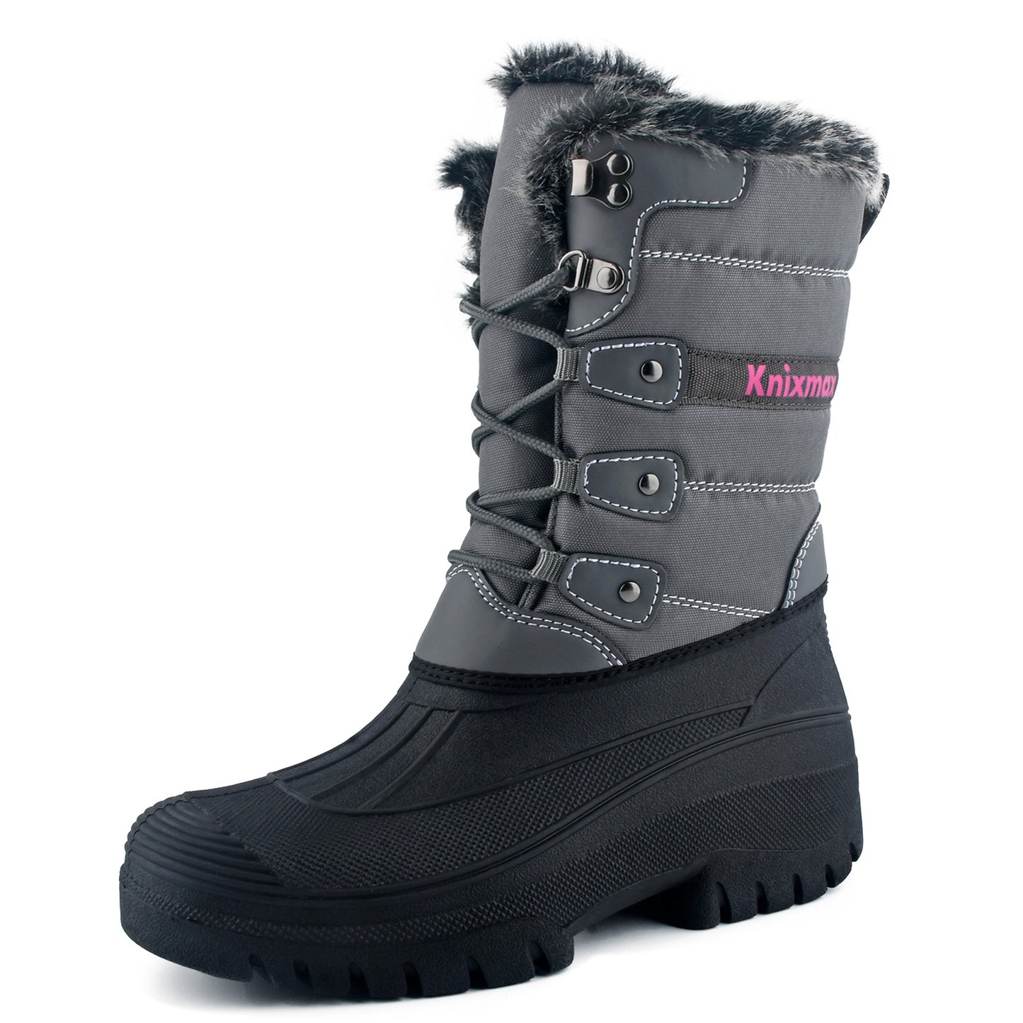 Knixmax Women's Snow Boots Grey Waterproof Sole Fur Lined Winter Boots(Upgraded Version)