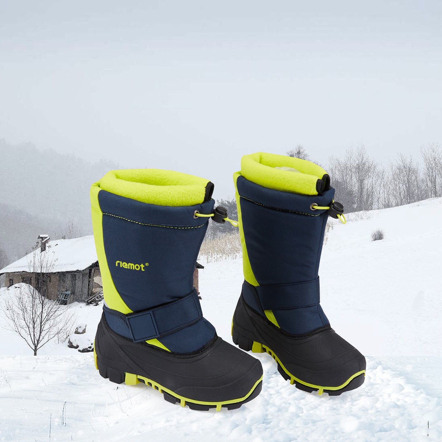 riemot Kids Snow Boots, Black Green, Waterproof Warm Shoes - Knixmax