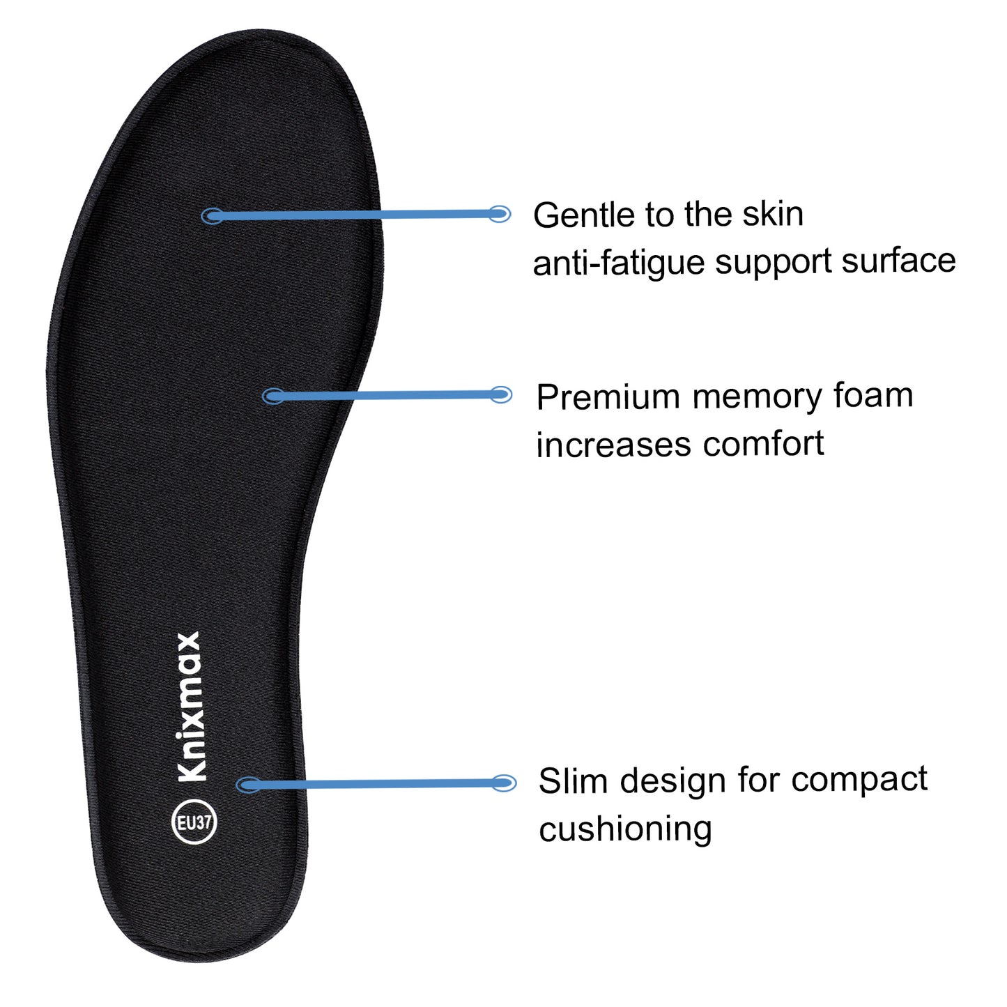 Knixmax Women's Memory Foam Insoles, Black, for Athletic Shoes & Sneakers