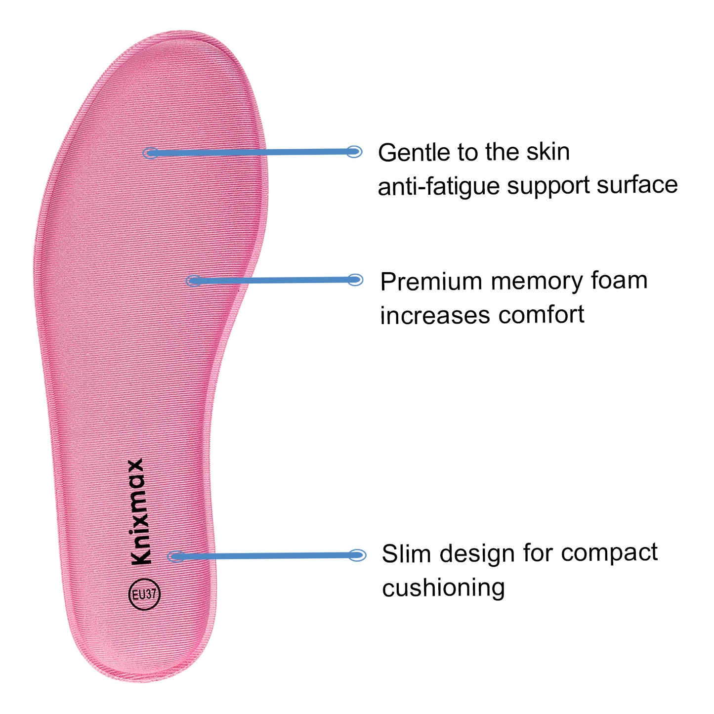 Knixmax Women's Memory Foam Insoles, Pink, for Athletic Shoes & Sneakers