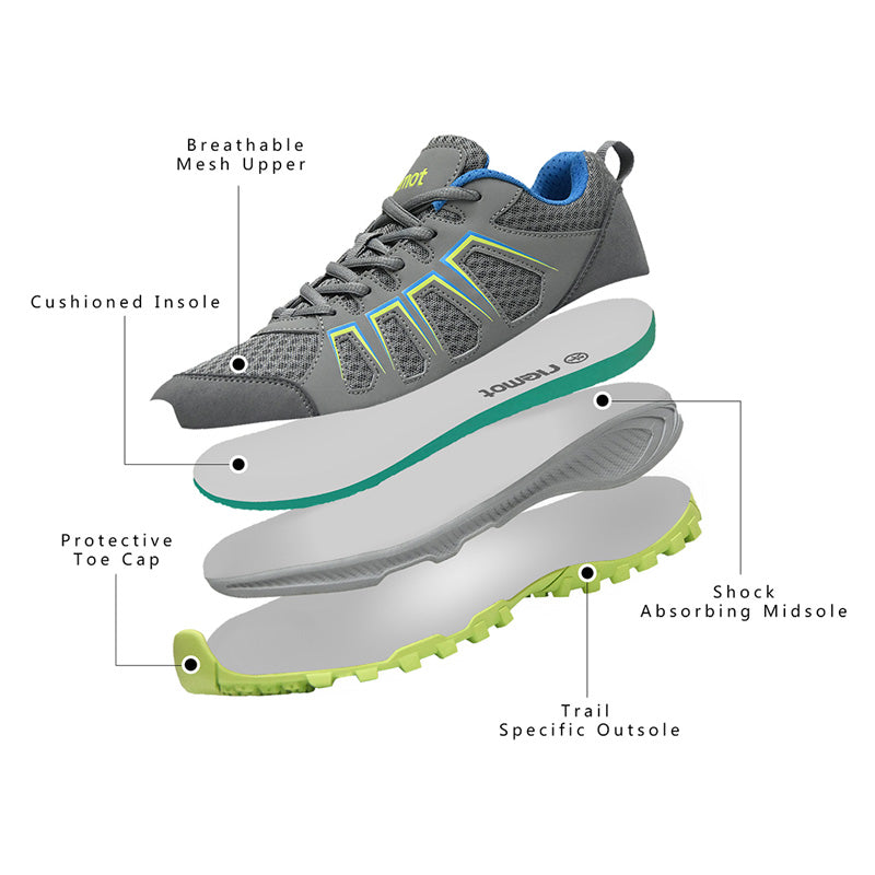 riemot Men's Hiking Shoes, Grey Green, Lightweight Trail Running Shoes, Athletic Outdoor Trainers - Knixmax