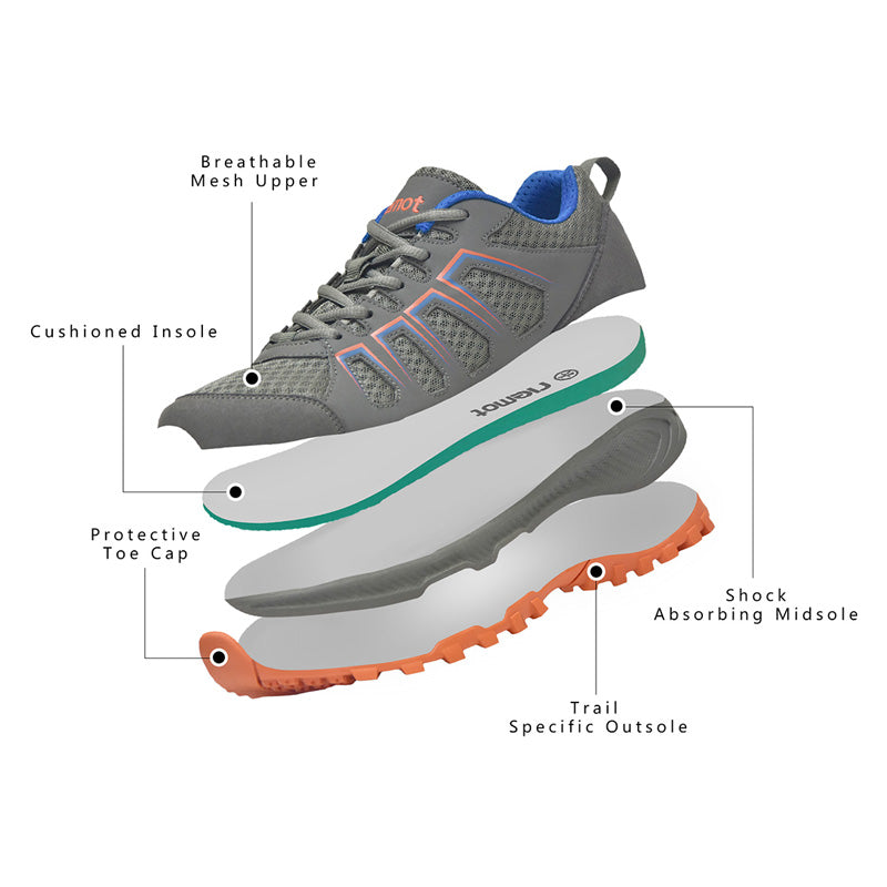 riemot Men's Hiking Shoes, Grey Orange, Lightweight Trail Running Shoes, Athletic Outdoor Trainers - Knixmax