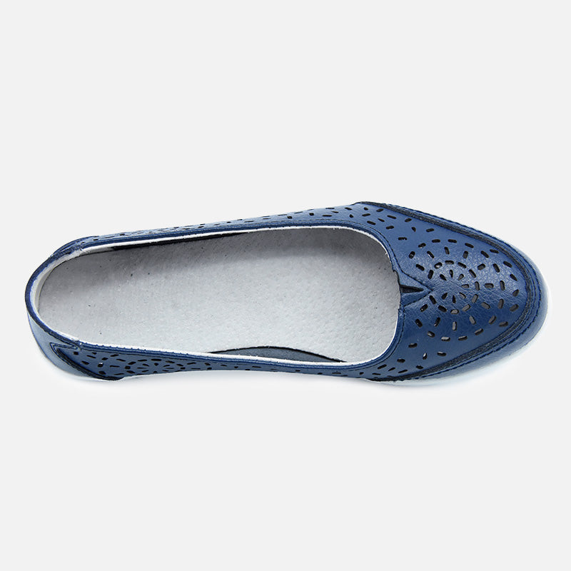 Knixmax Women's Leather Flats Loafers Navy Blue Closed Toe Sandals - Knixmax