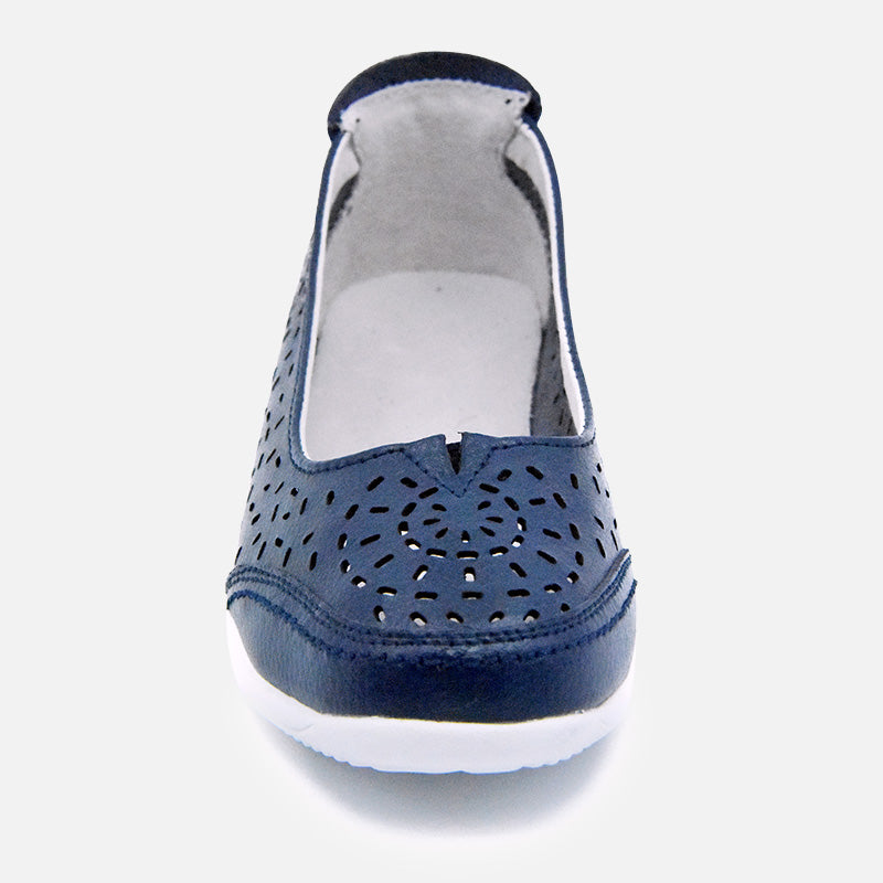 Knixmax Women's Leather Flats Loafers Navy Blue Closed Toe Sandals - Knixmax