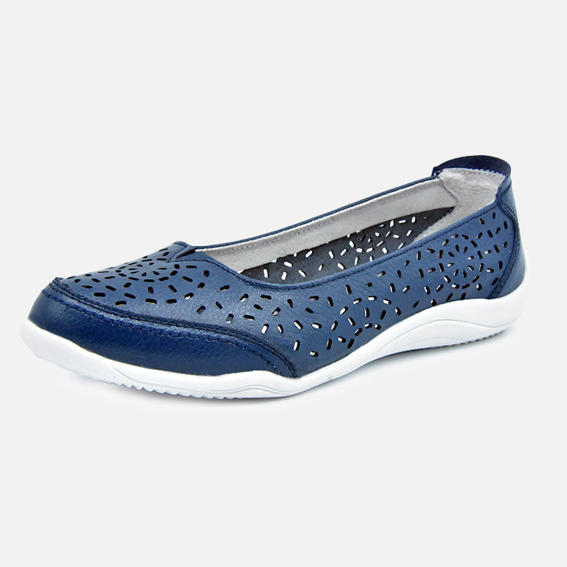 Knixmax Women's Leather Flats Loafers Navy Blue Closed Toe Sandals - Knixmax