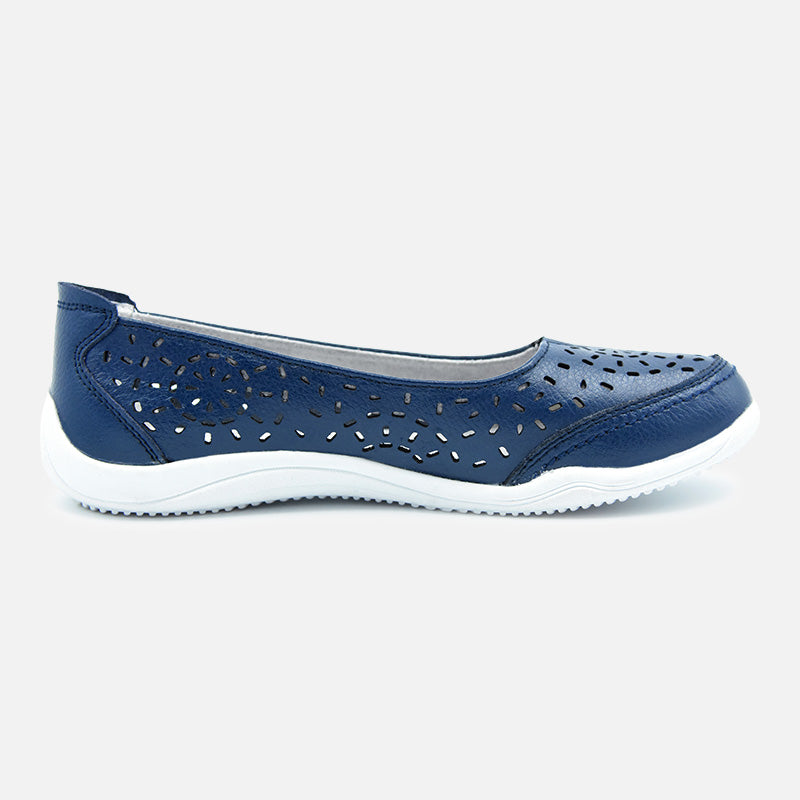 Knixmax Women's Leather Flats Loafers Navy Blue Closed Toe Sandals - Knixmax